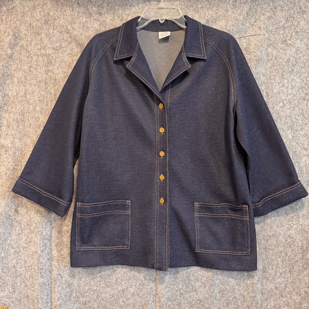 Vtg Lady Graff Denim Jacket Womens 16* Dark Blue Union Utility Button Chore USA